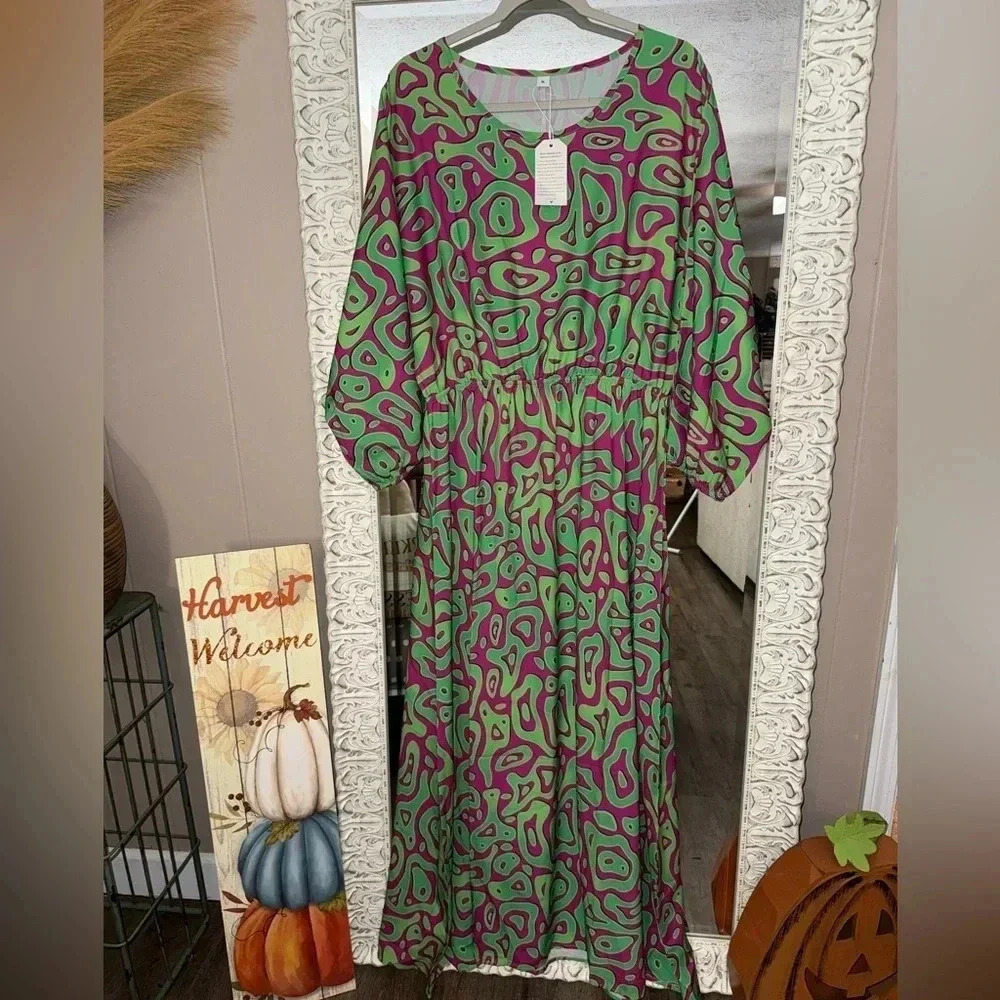 Made with Love • Geometric Long Sleeve Maxi Dress